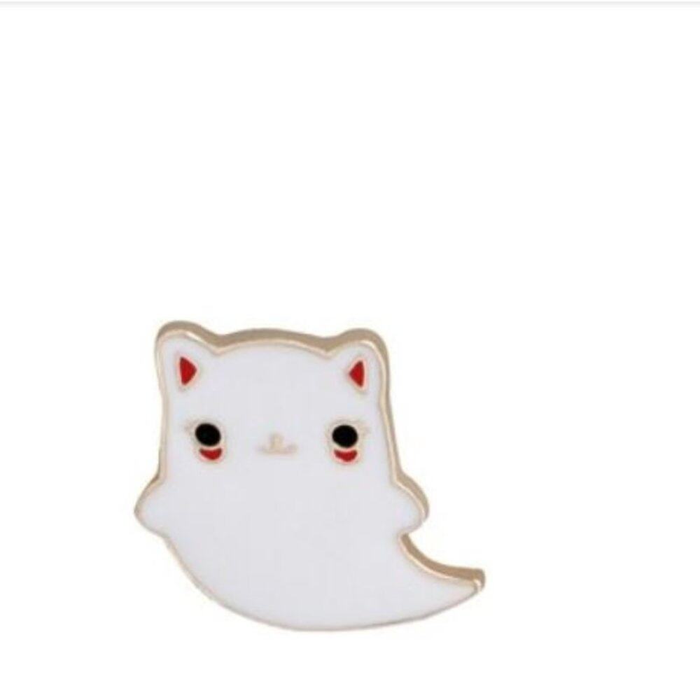 White Kitty Ghost Pin Brooch